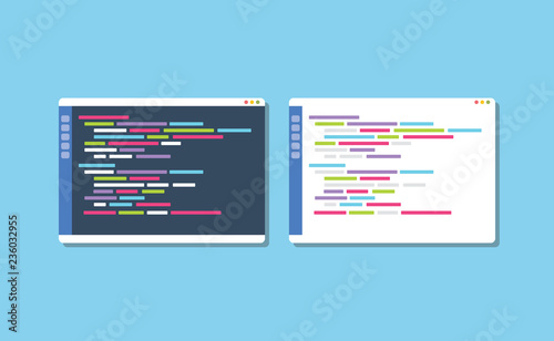 Fotografía dark or white theme programming text editor compare vector