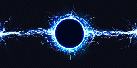 powerful electrical round discharge hitting from side to side realistic vector illustration isolated