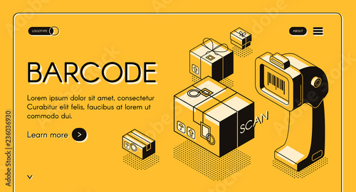 Barcode Scanning Web Banner Or Site Isometric Vector With Desktop
