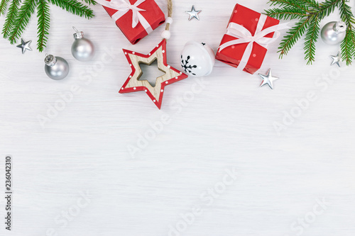 Christmas Background With Fir Tree Branches Christmas Balls And