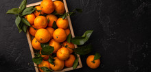 Image Of Tangerines In Wooden Box