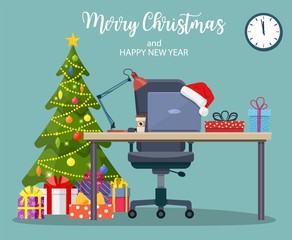 Christmas and New Year in modern office