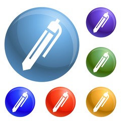 Poster - Office pen icons set vector 6 color isolated on white background
