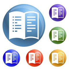 Poster - Open book icons set vector 6 color isolated on white background