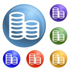 Poster - Coin stack icons set vector 6 color isolated on white background