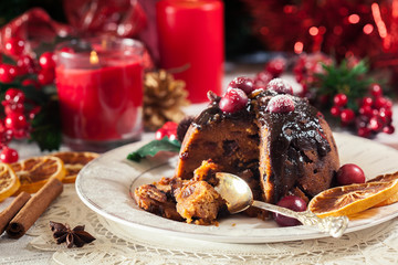 Christmas fruit pudding on a plate