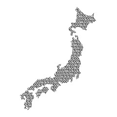 Fototapete - Japan map abstract schematic from black ones and zeros binary digital code. Vector illustration.