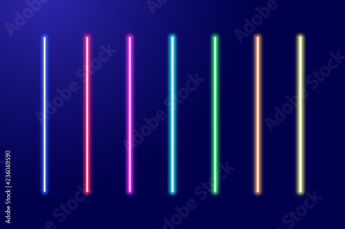 Neon luminescent glowing red, orange, yellow, green, blue, light-blue, purple, pink lines set or light laser swords Poster Mural XXL