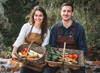 Couple working together at a farm