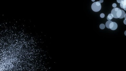 Poster - Particles of different sizes.Abstract background 3d render. Chaotic particles with random size. Twisted massive of particles with glow.