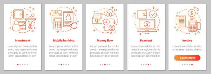 Banking onboarding mobile app page screen with linear concepts