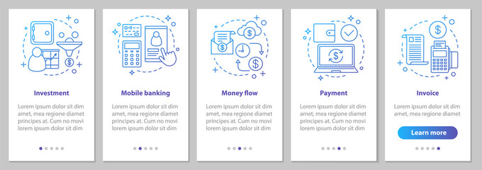 Banking onboarding mobile app page screen with linear concepts