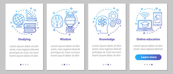 Gaining knowledge onboarding mobile app page screen with linear 
