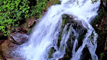 Poster - The foaming drops of Shypit (Shepit) waterfall of Pylypets river, located in deep forest, Volovets region, Ukraine.