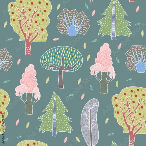 recznie-rysowane-doodle-drzew-graficzny-wektor-wzor-ciemne-tlo