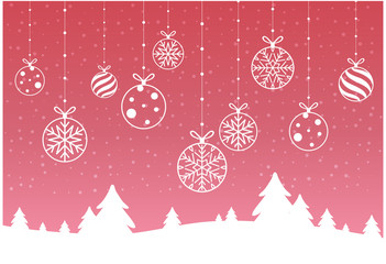 Christmas And New Year Typographical on Pink Xmas background with snowflakes, light, stars. Vector Illustration. Xmas card