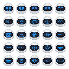 Wall Mural - vector set of robot emoticons. collection of cyborg characters with different interface messages in 
