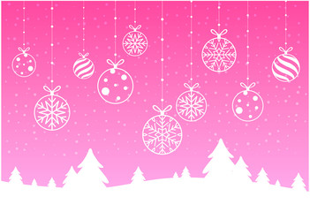 Christmas And New Year Typographical on Pink Xmas background with snowflakes, light, stars. Vector Illustration. Xmas card