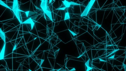 Poster - A structure with triangles. Articulations in the structure appear and disappear.3d render Neuron glowing. Seamless loop.