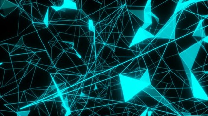 Poster - The rotation of the structure with triangles. Articulations in the structure appear and disappear.3d render Neuron glowing. Seamless loop.