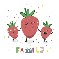 Wall Mural - Strawberry family. Hand drawn vector illustration 