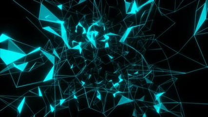 Poster - Immersion in a neural tunnel. Articulations in the structure appear and disappear.3d render Neuron glowing.