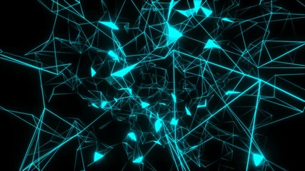 Poster - Rotation around the structure. Articulations in the structure appear and disappear.3d render Neuron glowing. Seamless loop.