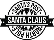 Santa Claus Post Stamp. Christmass Design Vector Art. Seal Postage North Pole.
