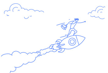 Poster - businessman flying launching rocket innovation startup project successful strategy concept horizonta