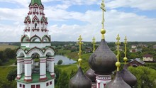 Golden Crosses On Black Domes Of Orthodox Church In Valishevo Russia