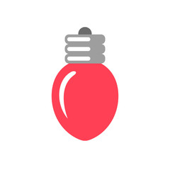 Simple vector Christmas light bulb icon isolated on white background. Flat style. Navidad, wedding or birthday party decoration. Colorful logo design.