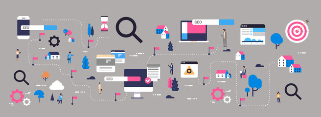 Poster - search engine optimization map customer product moving website promotion seo mobile computer applica