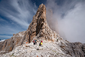 Wall Mural - mountaineers equipped face the 