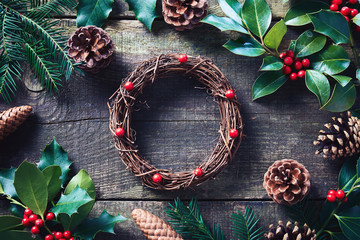 Wall Mural - making christmas wreath using fresh and all natural materials