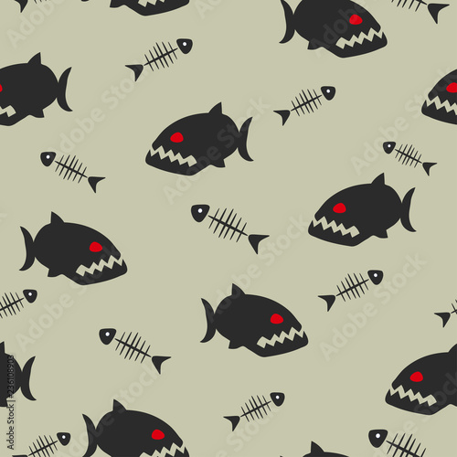 Fotografia, Obraz Seamless vector piranha pattern with fish bones.