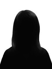 Silhouette of a young woman posing on a white background