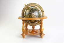 Wooden Vintage Globe Against White Background