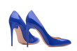 © fortton - A pair of beautiful blue shoes with high heels. Blue high-heeled shoes. A pair of patent leather shoes.