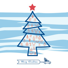 Wall Mural - Christmas line art icons set in christmas tree shape. Christmas drawing collection.