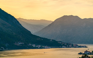 Canvas Print - Sunset at the Bay of Kotor in Montenegro