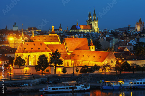 Fotografie, Obraz Panoramic view of the night city of Prague and the Vltava river.