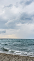  Sea water waves on cloudy day, nature background . Ocean view on cloudy summer day