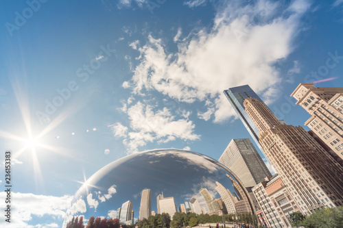 Low angle view of Chicago downtown skylines and reflection, cloud blue sky Canvas-taulu