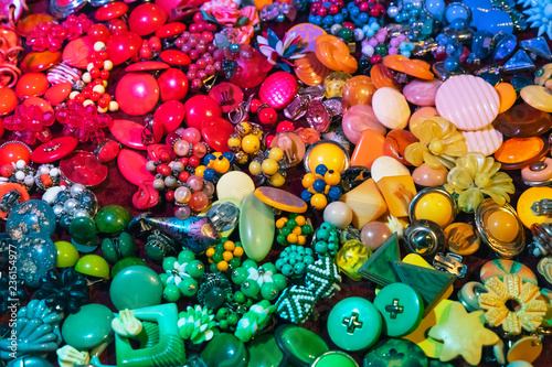 Fotografie, Obraz Background from costume jewelry of various colors.