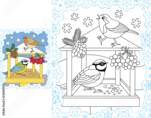 Snowflakes coloring pages winter birds feeder - Buy this stock Snowflakes coloring pages winter birds feeder - Buy this stock