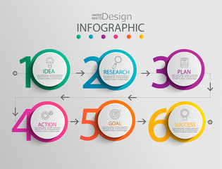 Paper infographic template with 6 circle options for presentation and data visualization. Business process chart.Diagram with six steps to success.For content,flowchart, workflow.Vector illustration