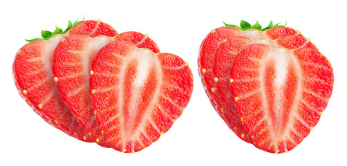 Poster - Collection of strawberry slices. Sliced strawberries isolated on white background with clipping path