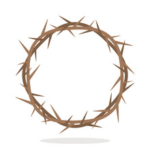 Prickly Thorns Wreath Of Jesus Christ. A Symbol Of Christianity And Easter. Flat Vector Illustration Isolated On White Background