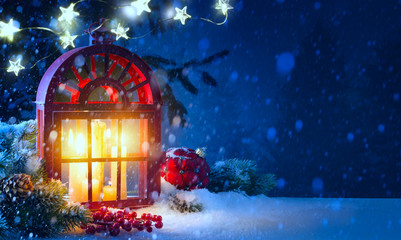 Christmas midnight Light; holidays background with Christmas decoration and Christmas Tree light