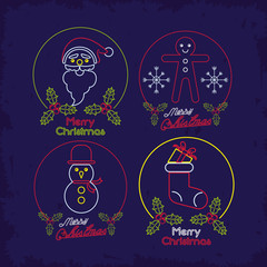 Canvas Print - set of merry christmas neon lights